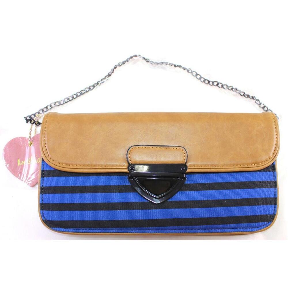 IMoshion Flora 7571C Clutch Tote Purse Blue Black Striped NWT Bag